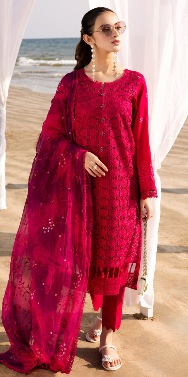 Chikankari Lawn Red Stitched Suit - Nureh