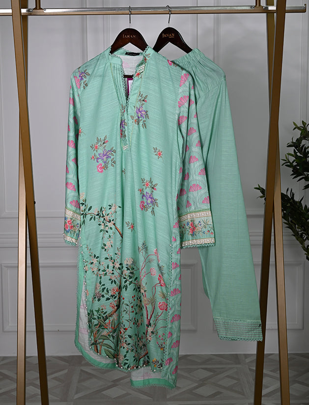 Khaddar Green Stitched Suit - J. Junaid Jamshed