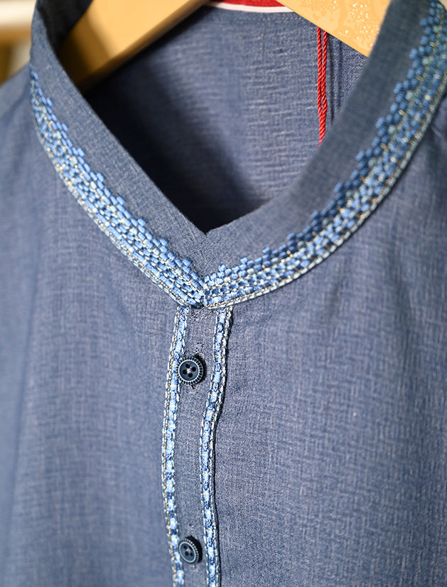 Blended Dull Blue Kurta - J. Junaid Jamshed