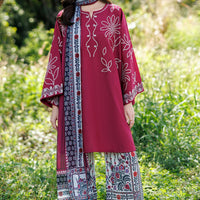 Embroidered Lawn Maroon Unstitched Suit - Jazmin
