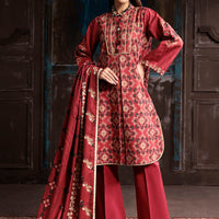 Khaddar Red Unstitched Suit - Bonanza