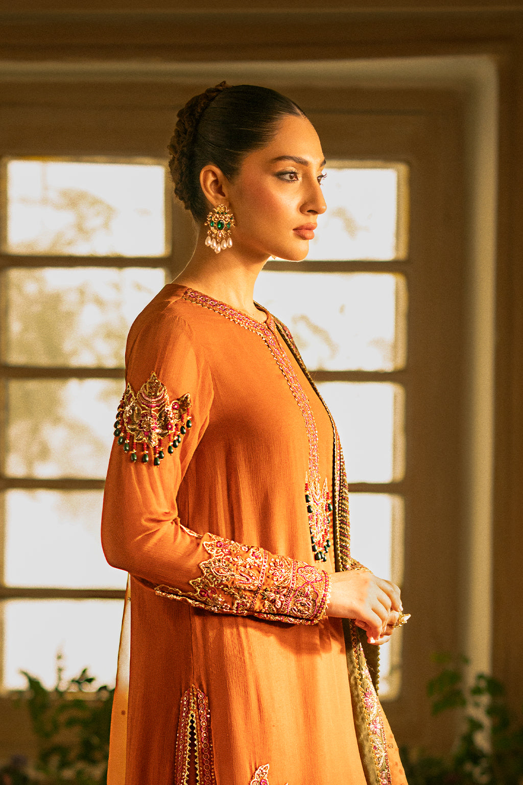 Chiffon & Organza  Rust Stitched Meraki Formal Collection - Vanya