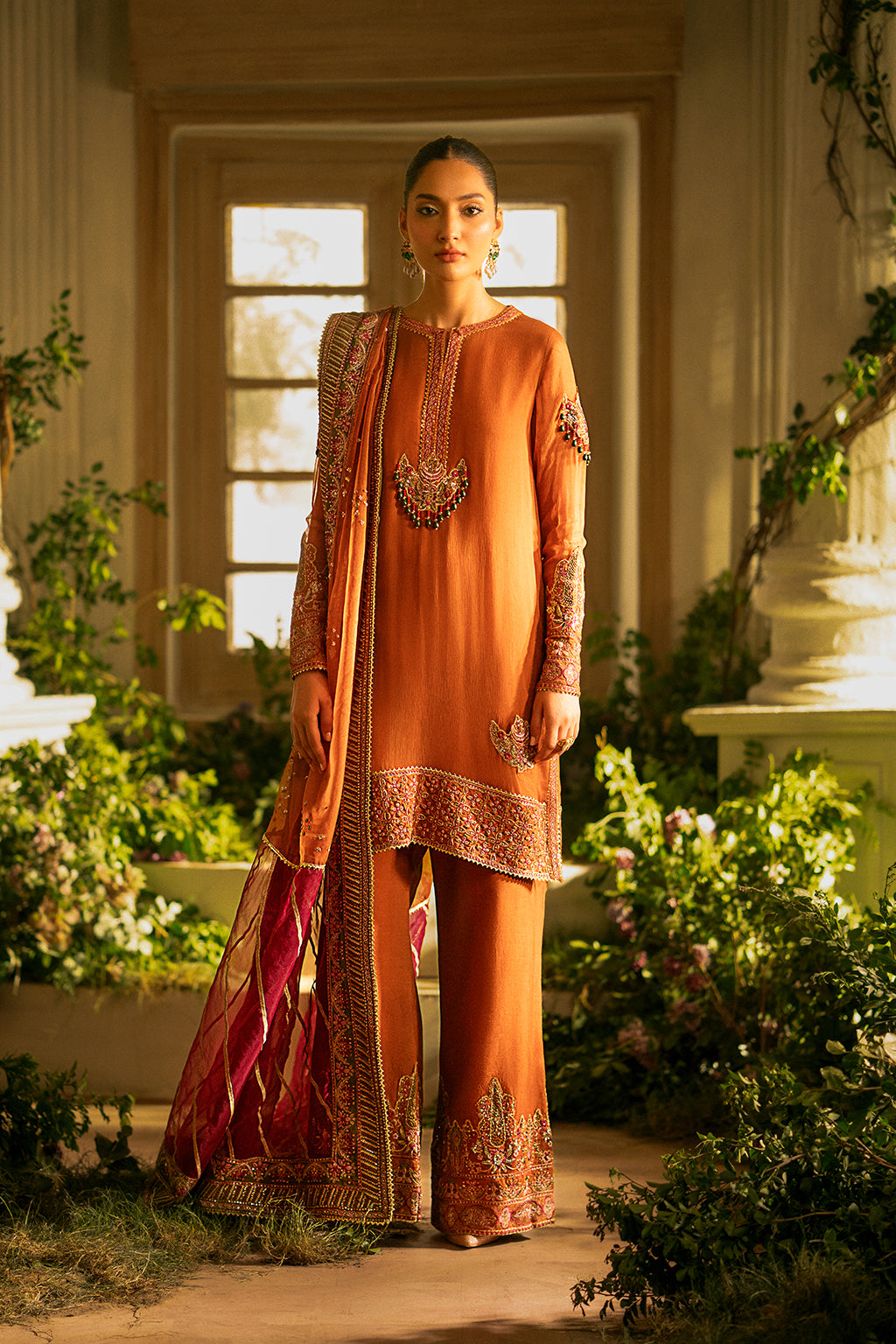 Chiffon & Organza  Rust Stitched Meraki Formal Collection - Vanya