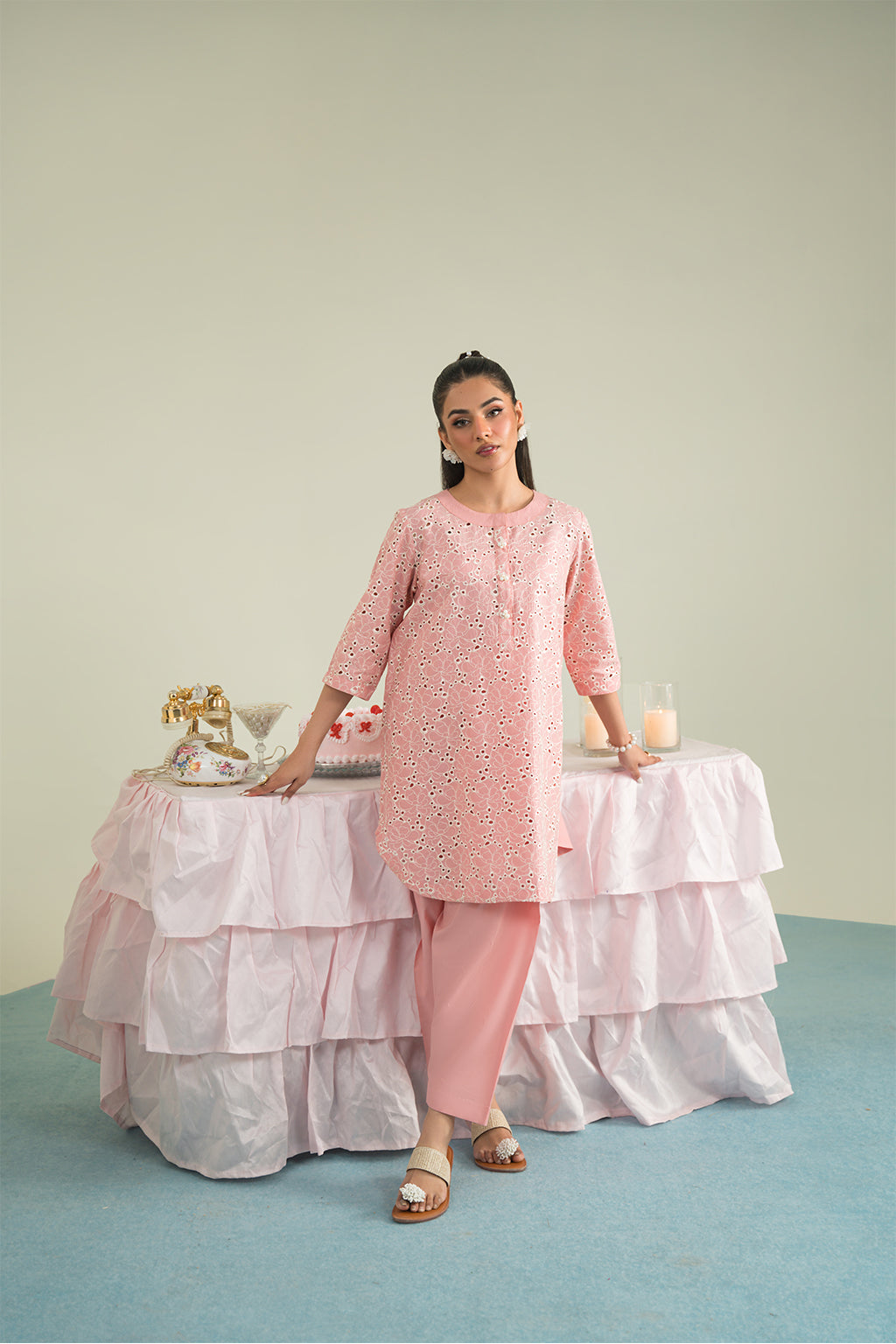 Cotton Peach Stitched Suit - Vanya