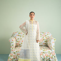 Organza & Raw Silk Off White Stitched Suit - Vanya