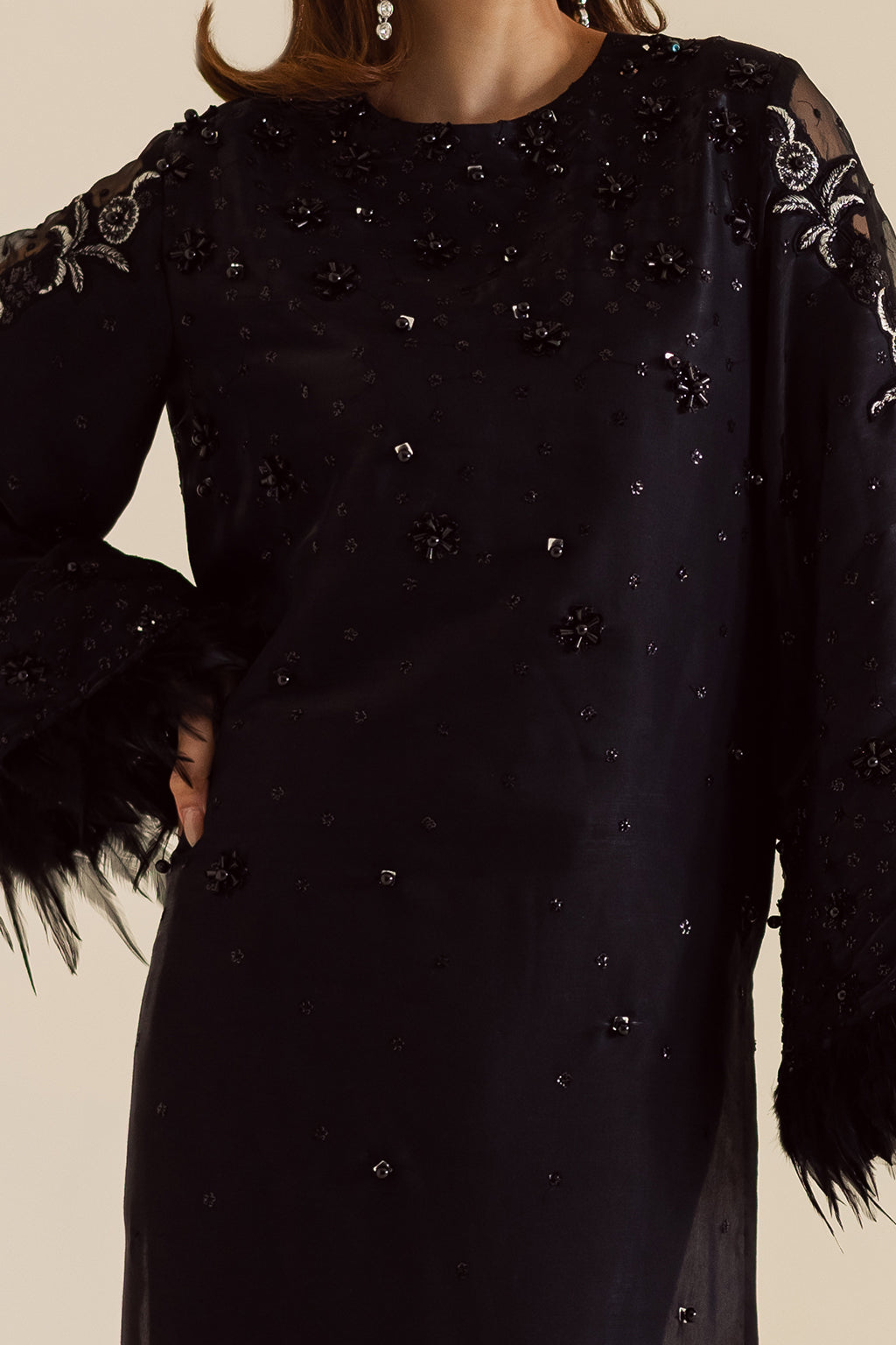 Charmeuse Silk Black Stitched Suit - Vanya