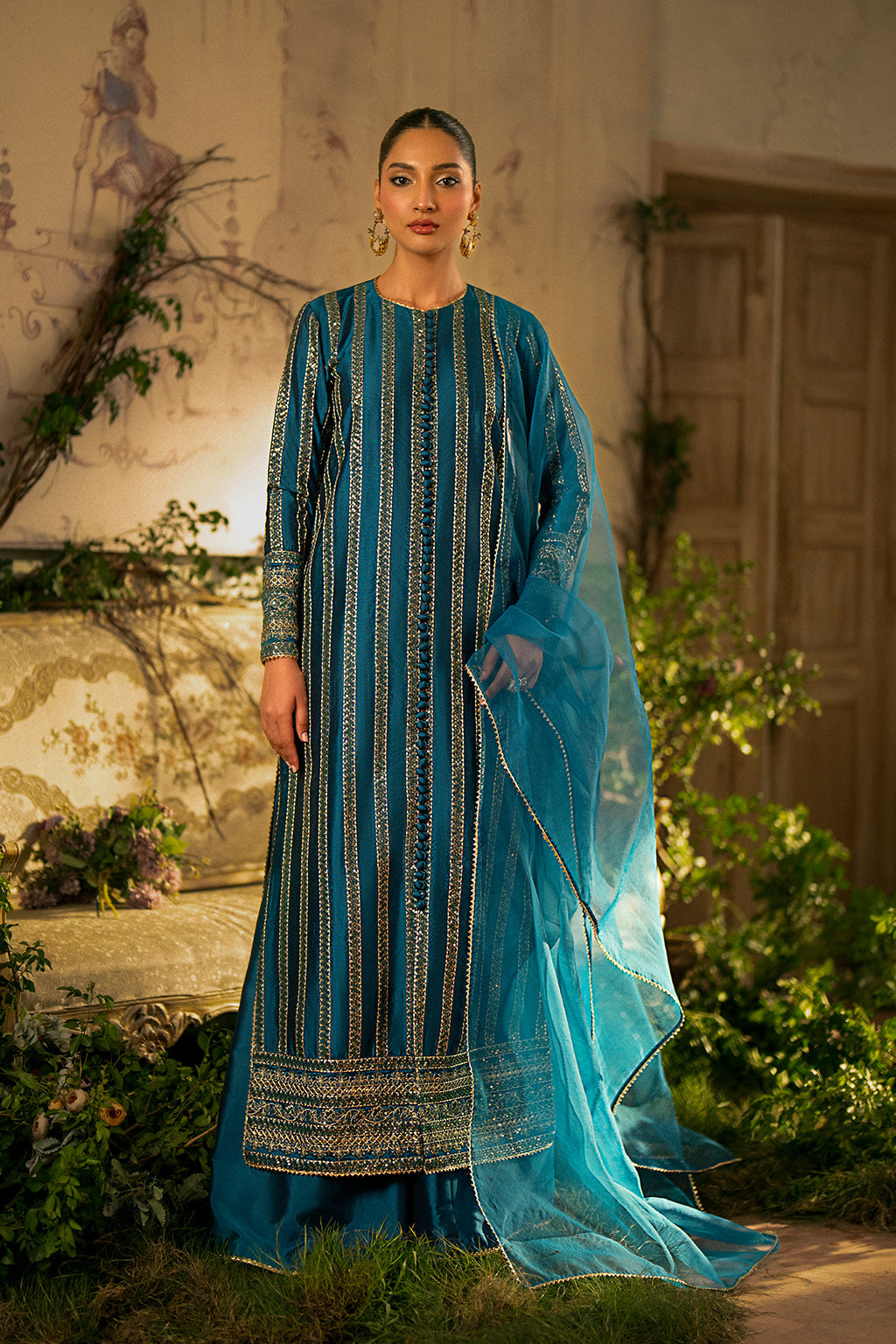 Cherry Silk & Organza Blue Stitched Meraki Formal Collection - Vanya