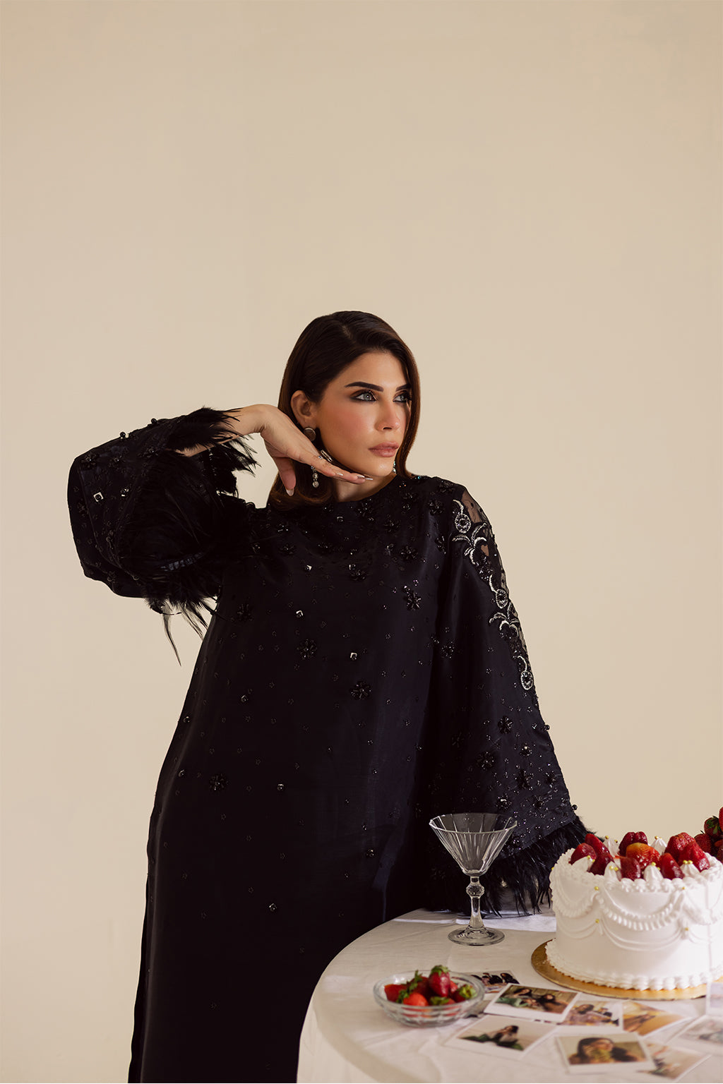 Charmeuse Silk Black Stitched Suit - Vanya