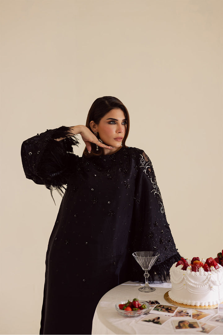 Charmeuse Silk Black Stitched Suit - Vanya