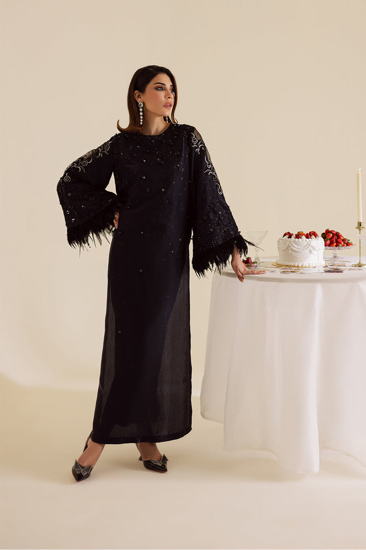 Charmeuse Silk Black Stitched Suit - Vanya