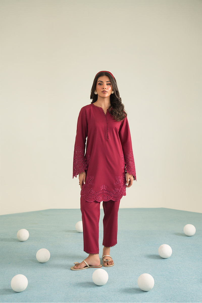 Cotton Red Stitched Suit - Vanya