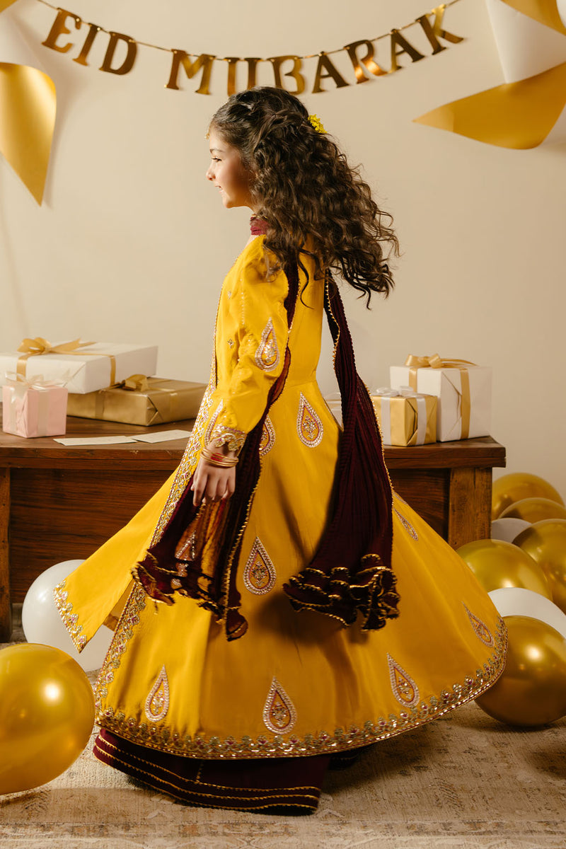 Raw Silk & Chiffon  Yellow Stitched Suit - Vanya