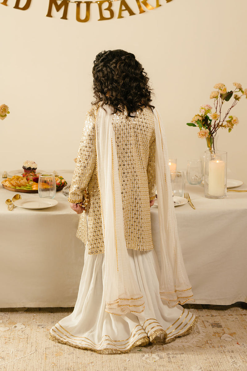 Chiffon & Raw Silk Off White Stitched Suit - Vanya