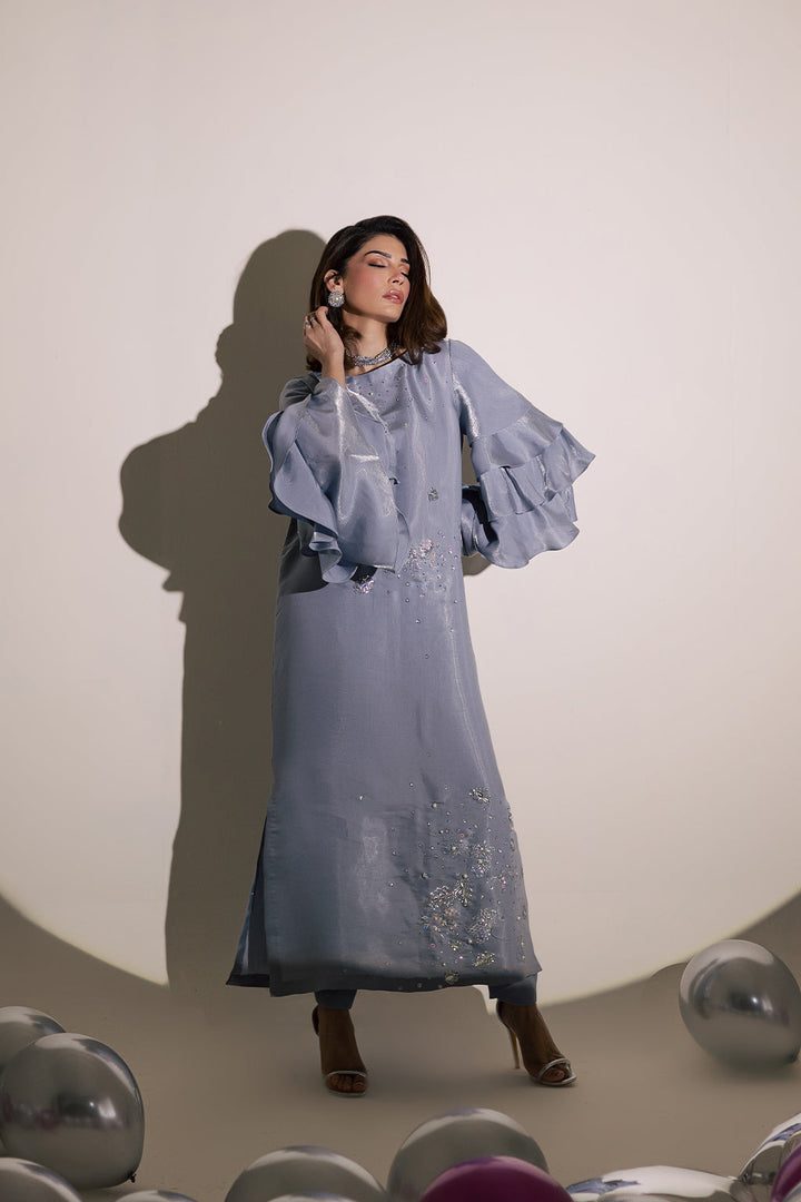 Charmeuse Silk Grey Stitched Suit - Vanya