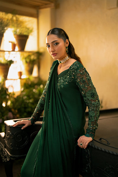 Chiffon & Rawsilk  Green Stitched Meraki Formal Collection - Vanya