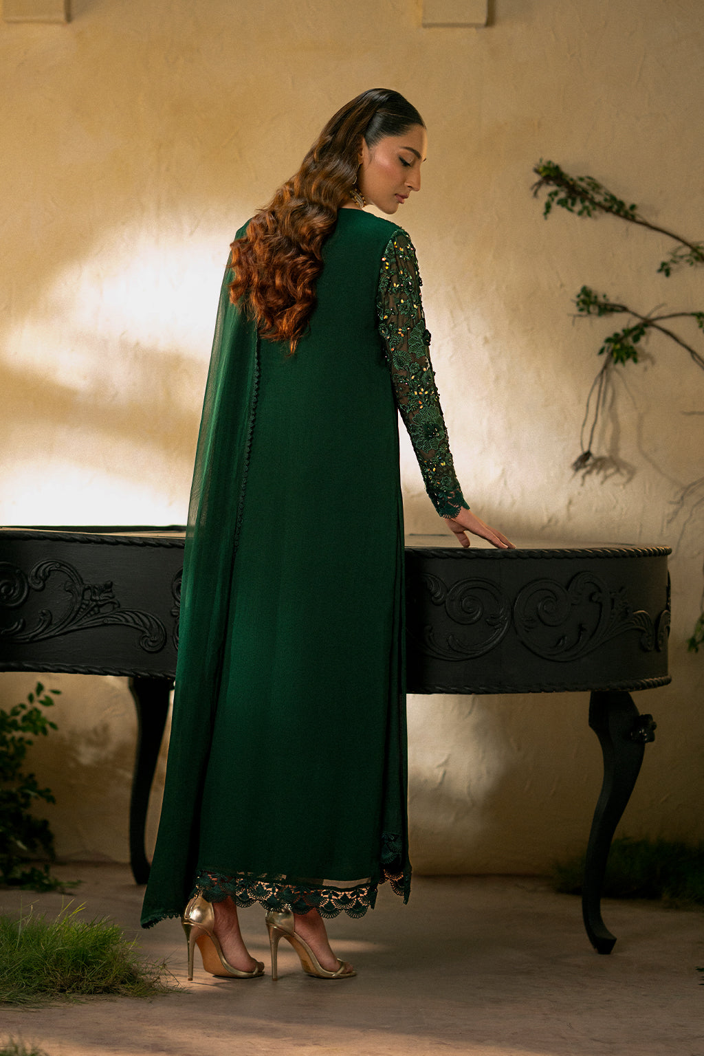 Chiffon & Rawsilk  Green Stitched Meraki Formal Collection - Vanya