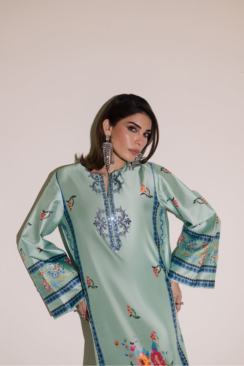 Charmeuse Silk Pista Stitched Suit - Vanya