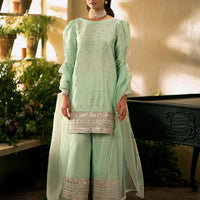 Cherry Silk & Organza Light Green Stitched Meraki Formal Collection - Vanya