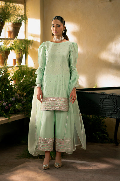 Cherry Silk & Organza Light Green Stitched Meraki Formal Collection - Vanya