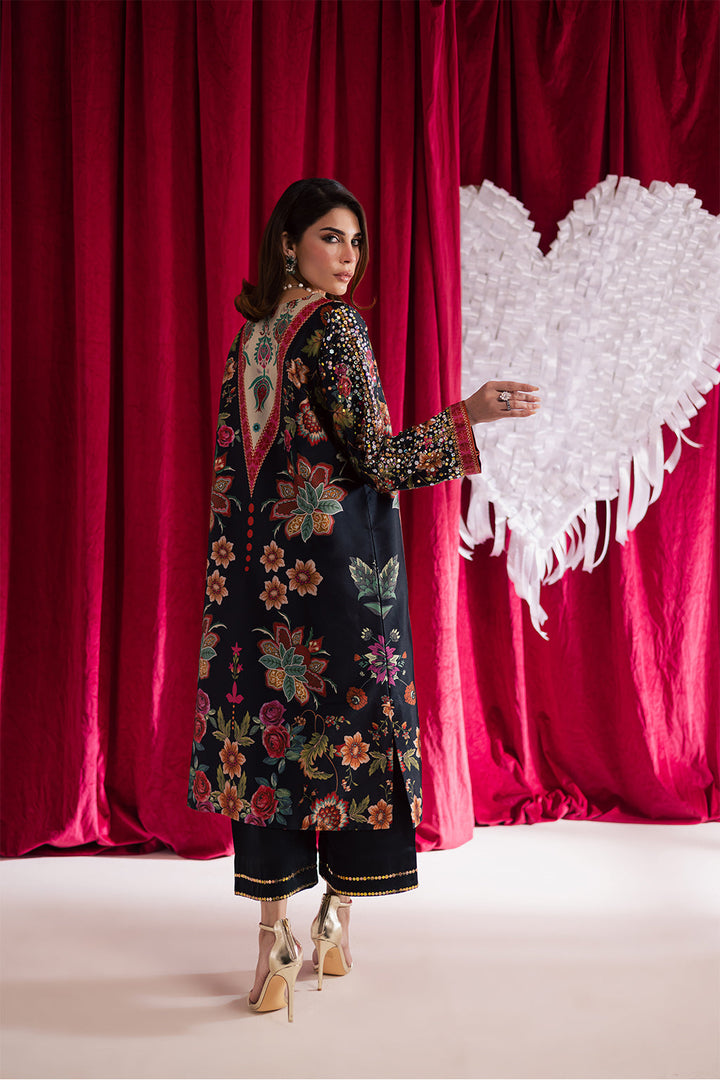 Charmeuse Silk Black Stitched Suit - Vanya