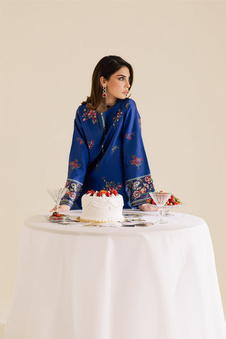 Charmeuse Silk Blue Stitched Suit - Vanya