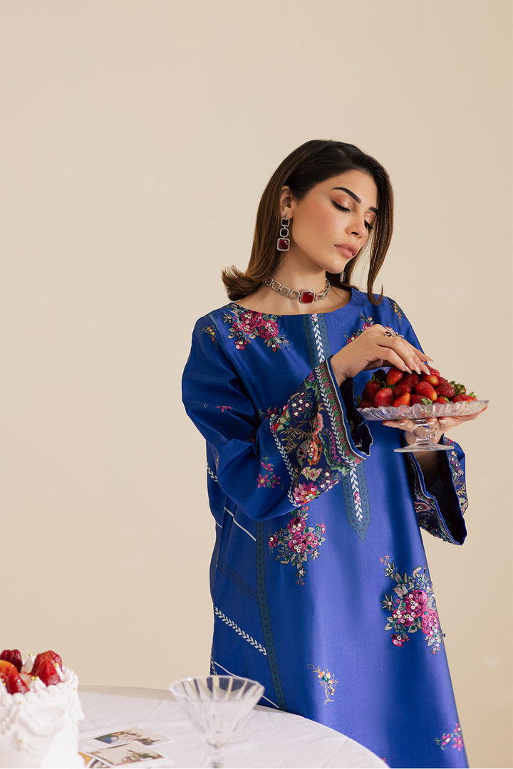 Charmeuse Silk Blue Stitched Suit - Vanya