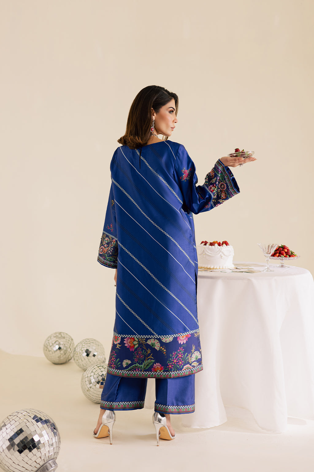 Charmeuse Silk Blue Stitched Suit - Vanya