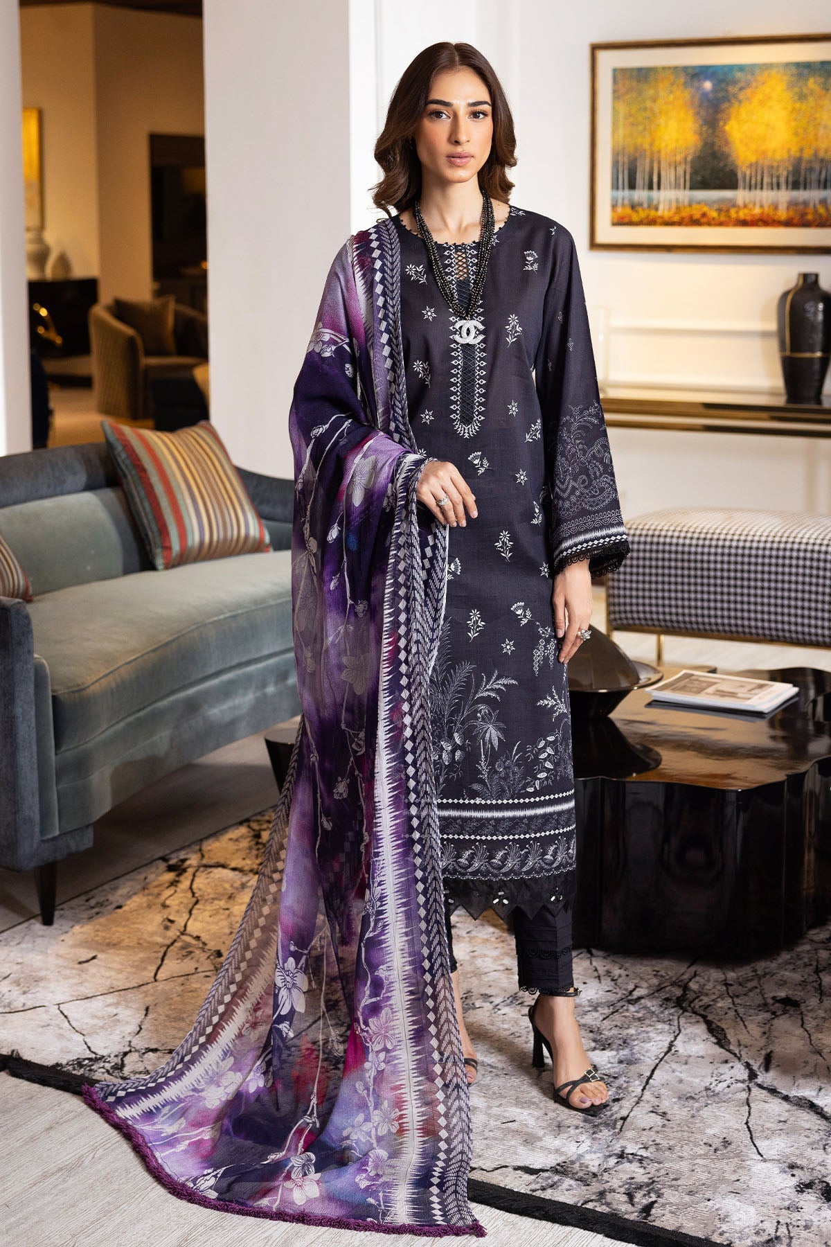 Lawn Black Stitched Signature Prints - Nureh