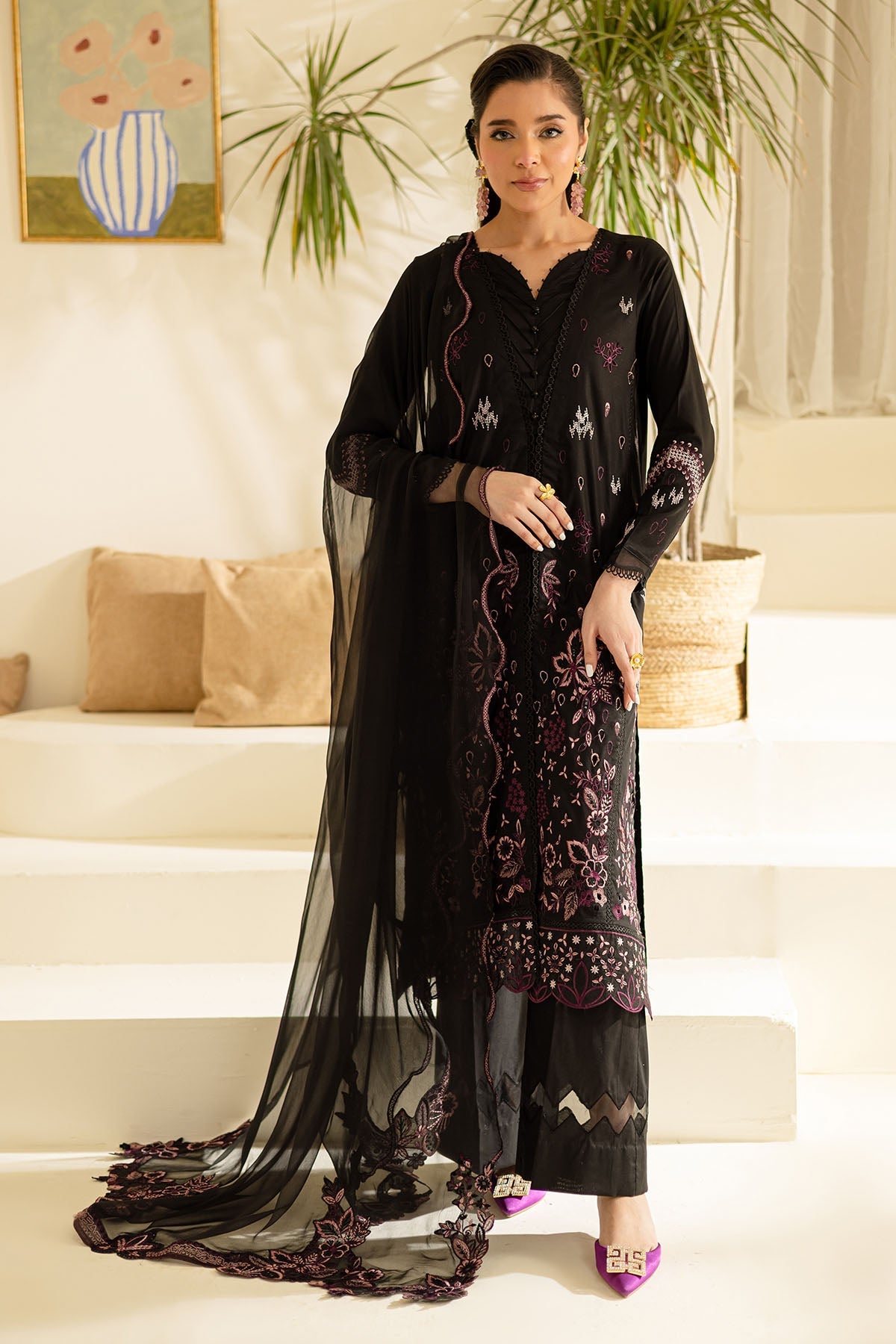 Lawn Black Stitched Suit - Nureh