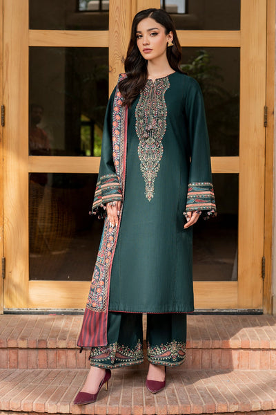 Embroidered Khaddar Green Stitched Suit - Jazmin