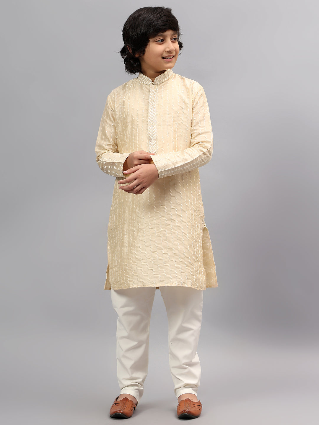 Polyester Viscose Gold Kurta Trouser - Jiah