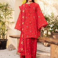Printed Lawn Red Stitched Suit - Maria B M Basics Elaheh Stitched