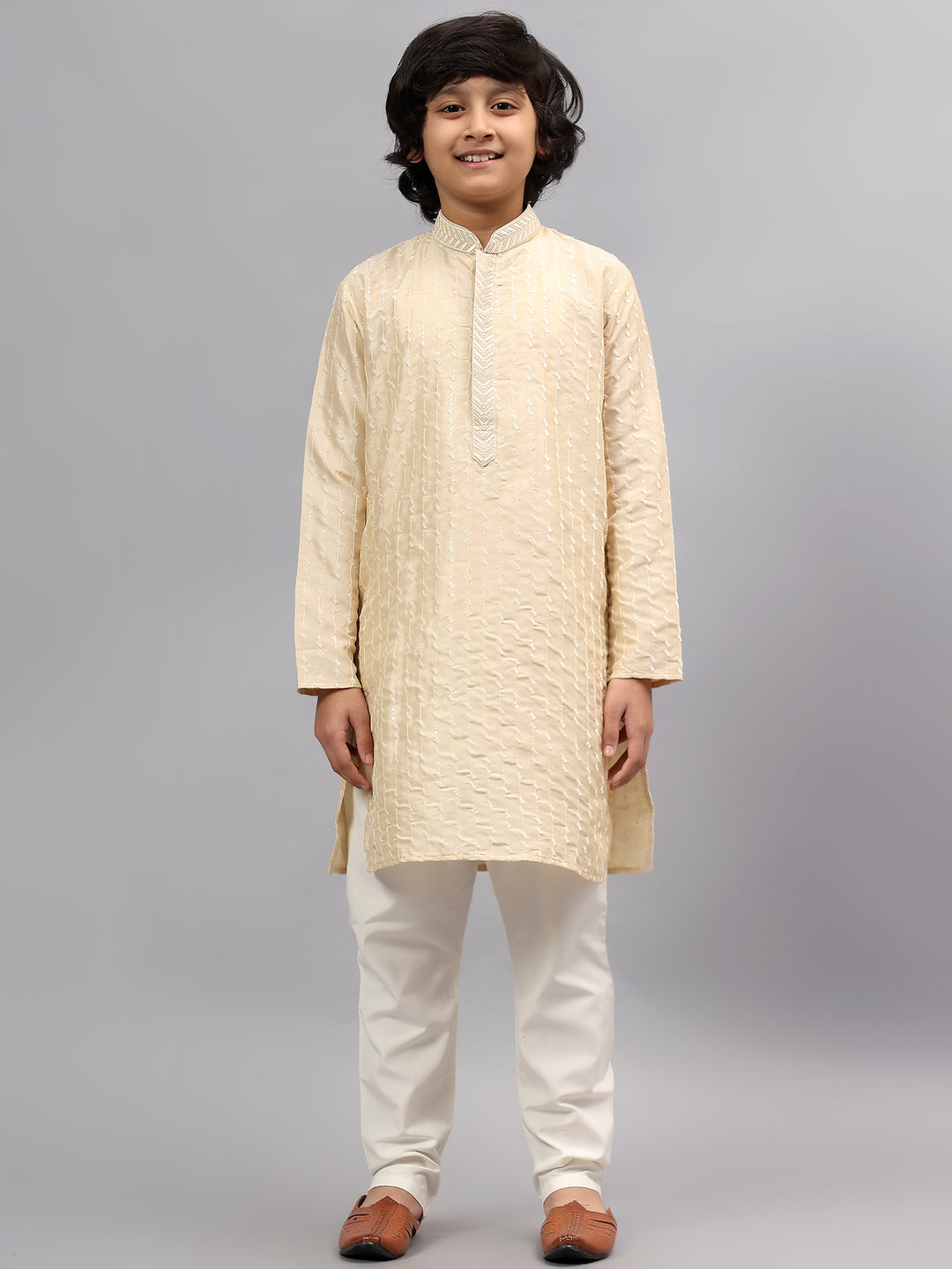 Polyester Viscose Gold Kurta Trouser - Jiah