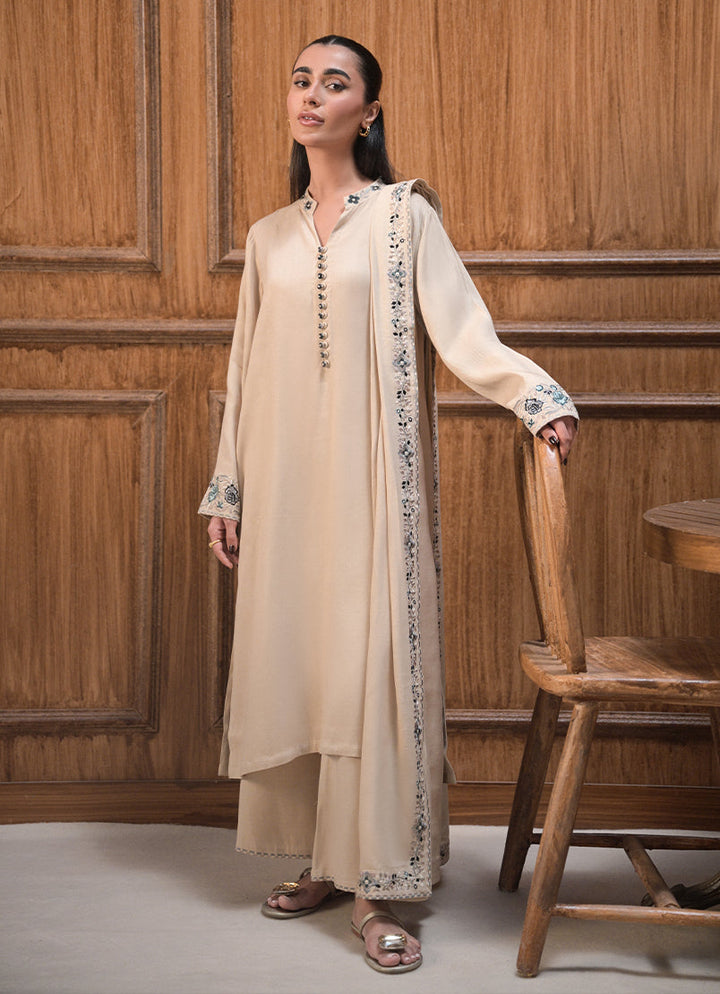 Twill Viscose Cream Stitched Suit - Image