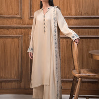 Twill Viscose Cream Stitched Suit - Image
