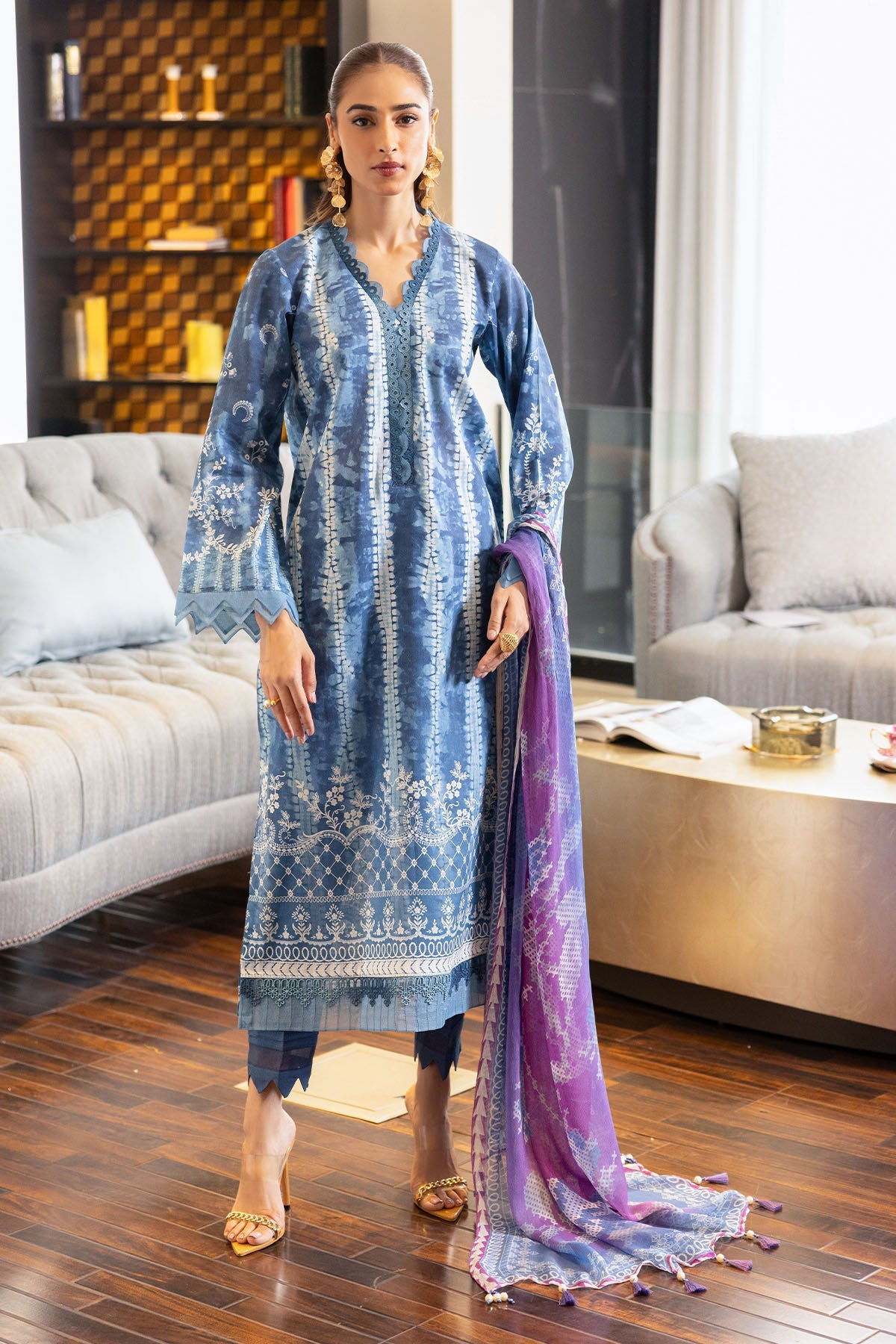 Lawn Light Blue Stitched Signature Prints - Nureh