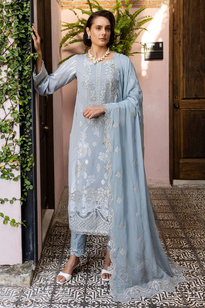 Embroidered Lawn Jacquard Grey Stitched Suit - Nureh