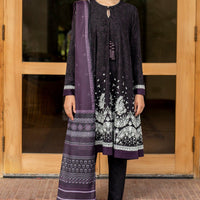 Embroidered Khaddar Dark Purple Stitched Suit - Jazmin