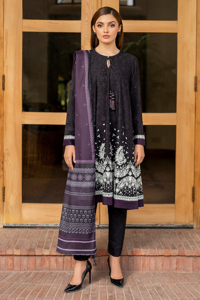 Embroidered Khaddar Dark Purple Stitched Suit - Jazmin