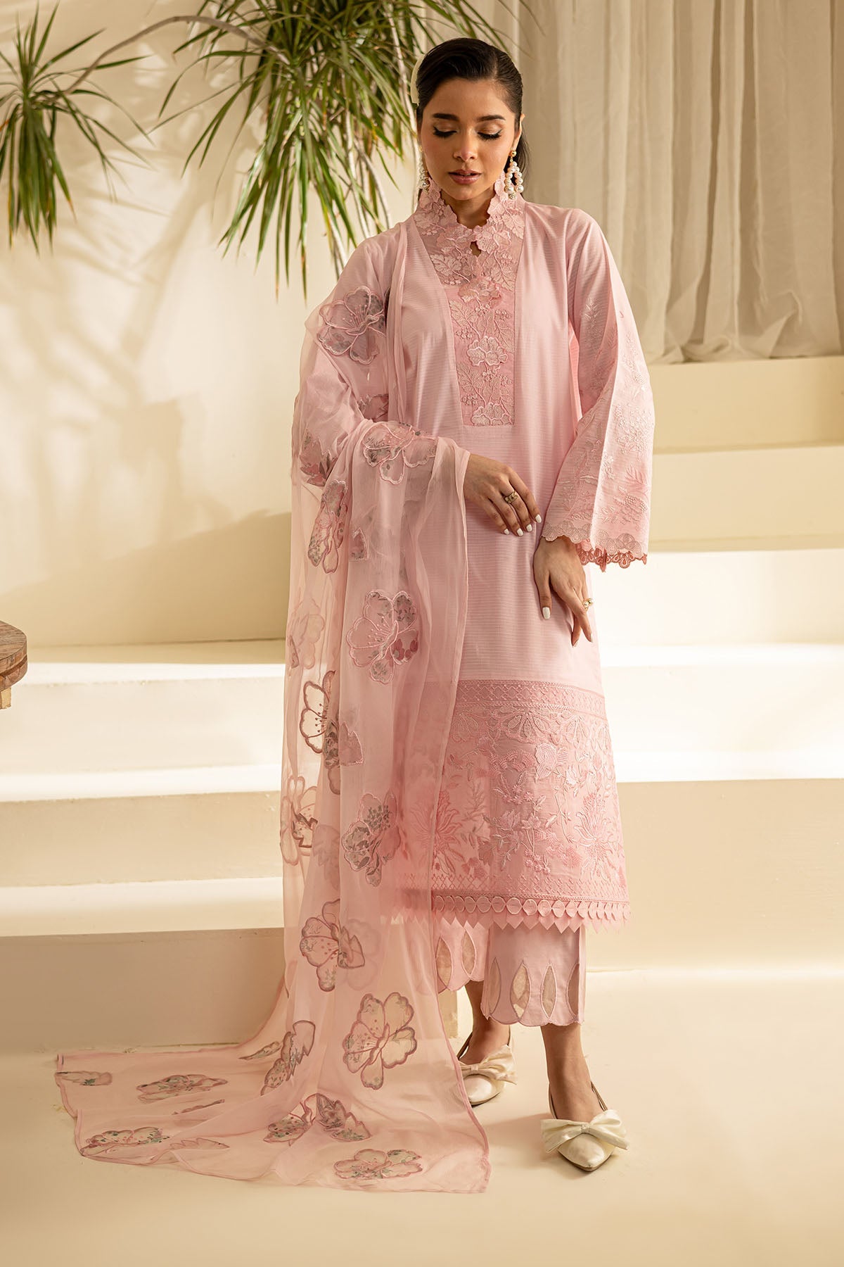 Dorya Lawn Peach Stitched Suit - Nureh