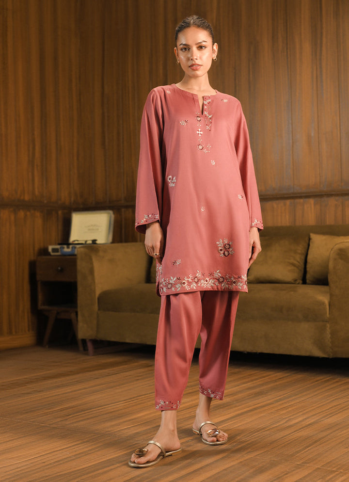 Cotton Satin Pink Stitched Suit - Image