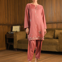 Cotton Satin Pink Stitched Suit - Image