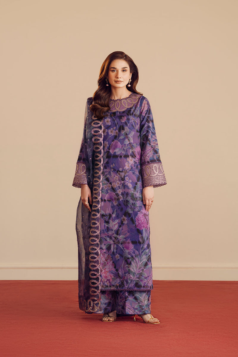 Lawn Silk & Organza Purple Stitched Suit - Vanya