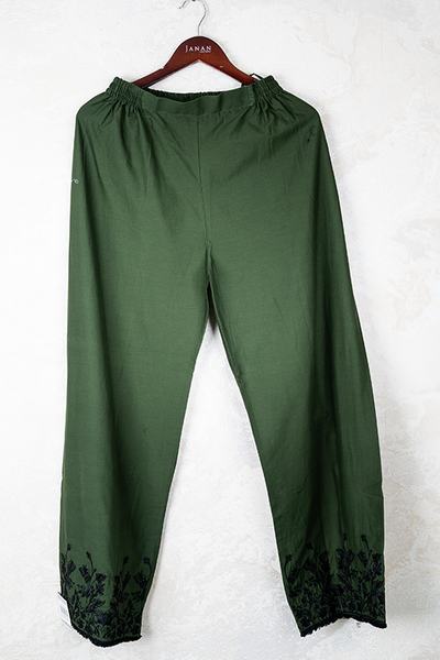 Cotton Embroidered Green Ladies Trouser - Almirah