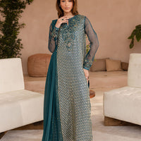Chiffon & Raw Silk Sea Green Stitched Suit - Vanya