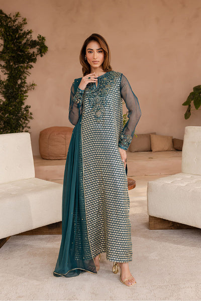 Chiffon & Raw Silk Sea Green Stitched Suit - Vanya