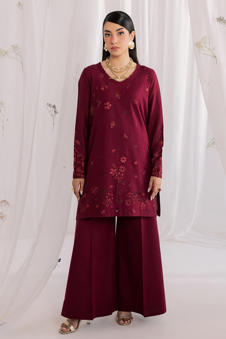 Embroidered Dorya Lawn Maroon Stitched Suit - Nureh