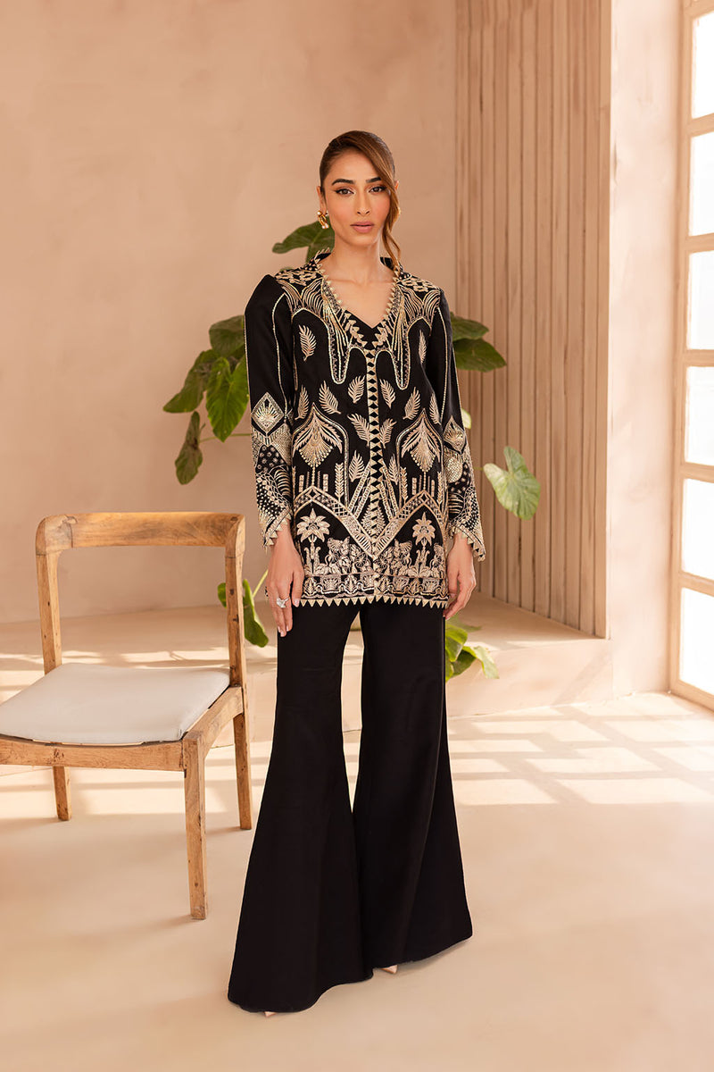 Organza & Raw Silk Black Stitched Suit - Vanya