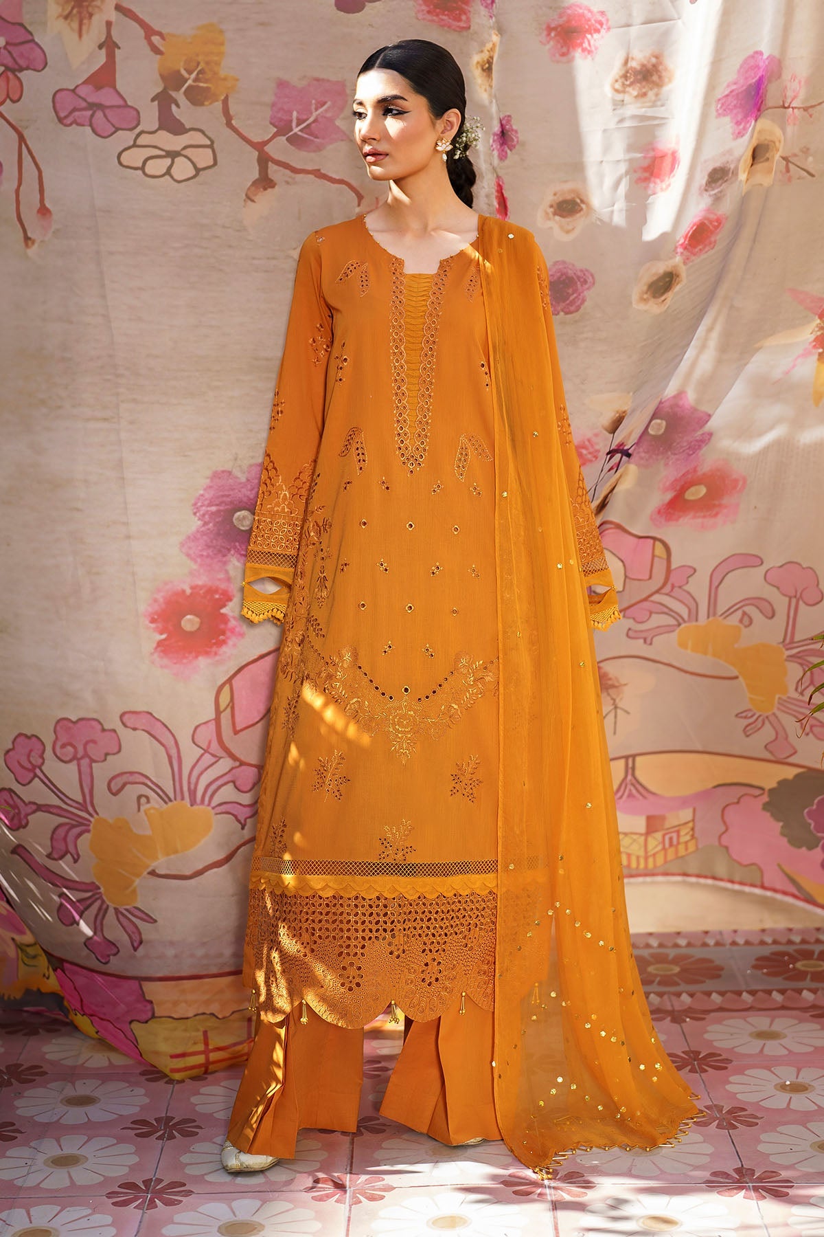 Lawn Yellow Stitched Suit - Nureh