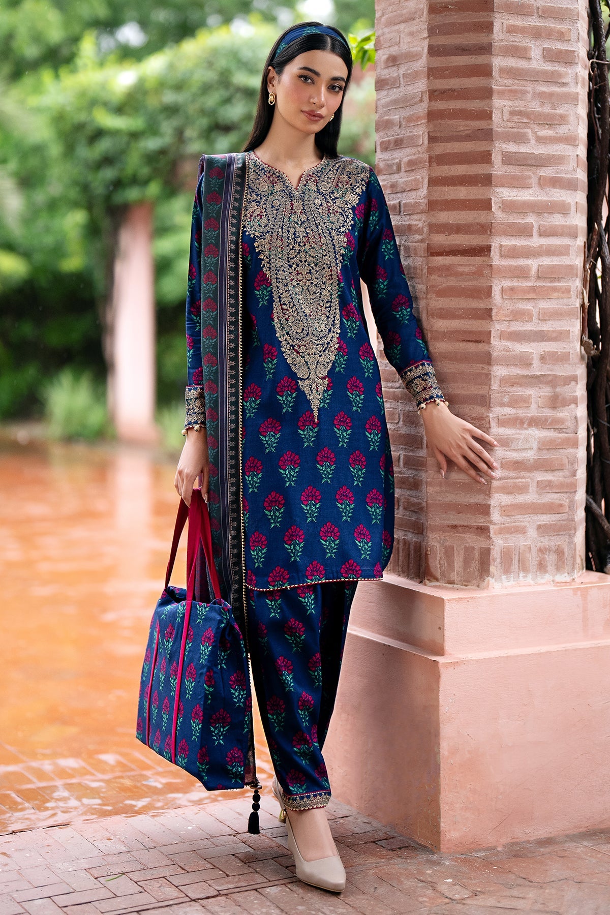 Embroidered Viscose Blue Stitched Suit - Jazmin